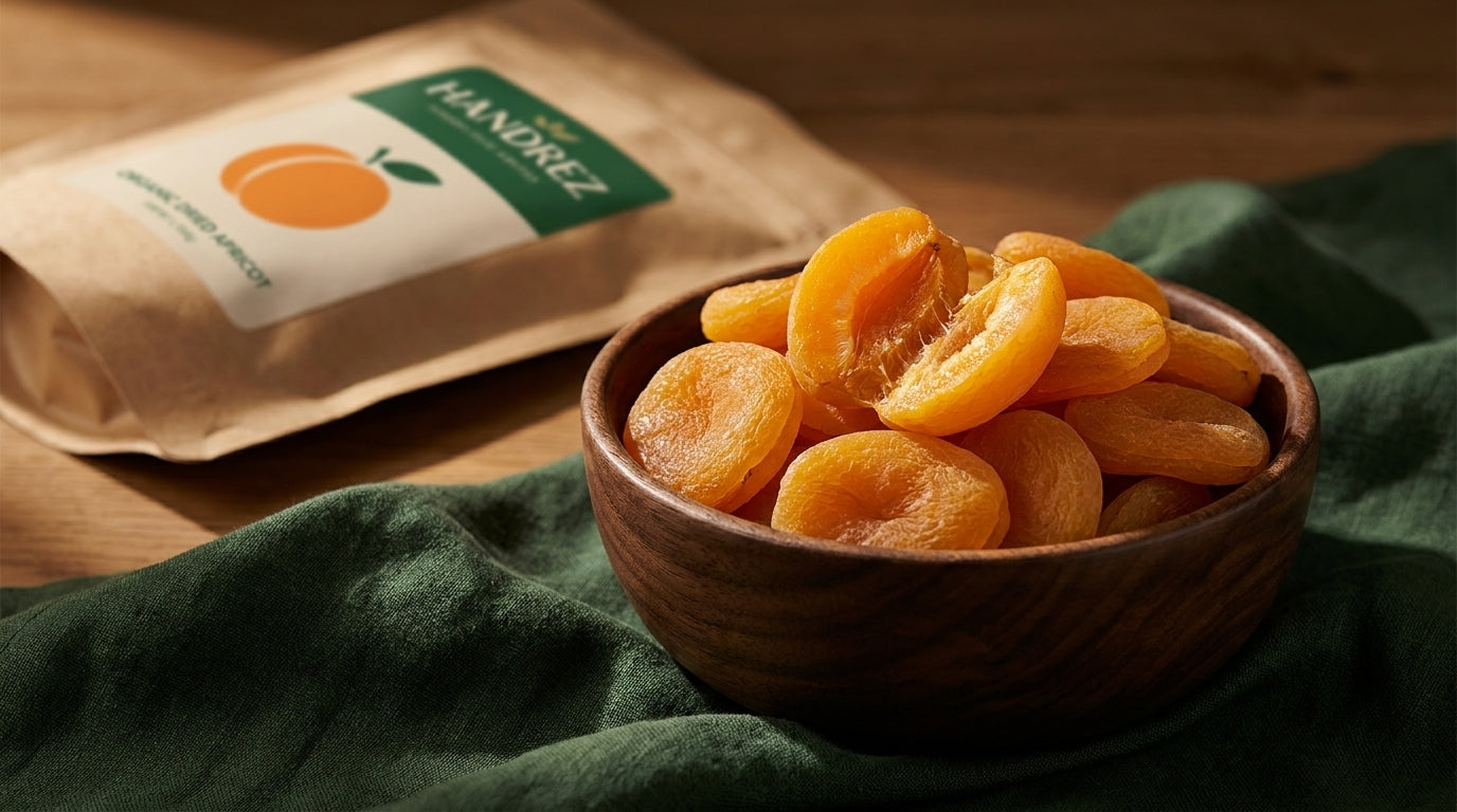Soft organic dried apricot texture